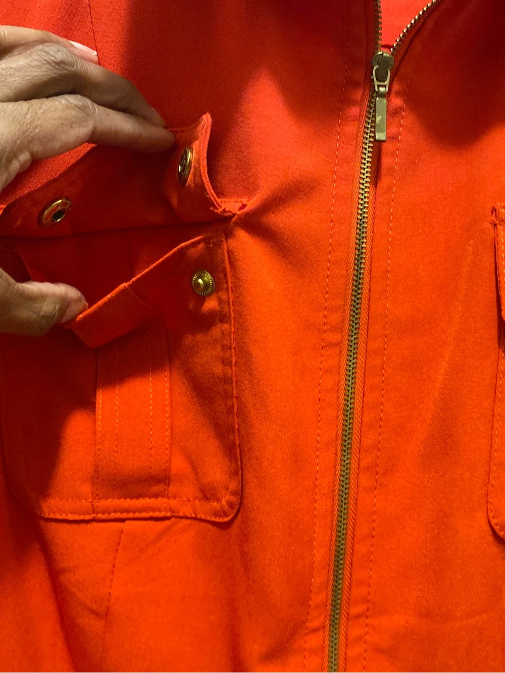 Sharagano Women's Bright Orange Utility Zip-Front Jacket Dress - Picture 14 of 16